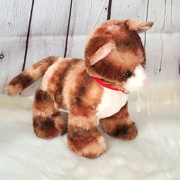 B-A-B Build-a-Bear Brown Tabby Realistic Pet House Cat Red Collar Unique No Tags - Picture 6 of 13